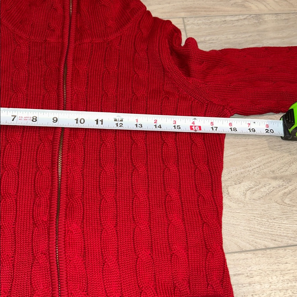 Lauren Ralph Lauren Sweater Womens S Red Cable Full Zip Brass Buckles Pockets - Picture 8 of 10